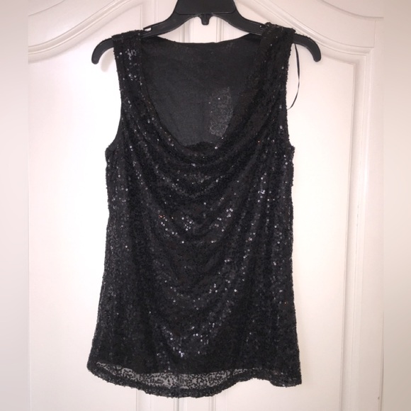 Adrienne Vittadini Tops - Adrienne Vittadini Black Sequin Cowl Neck Sleeveless Top Blouse